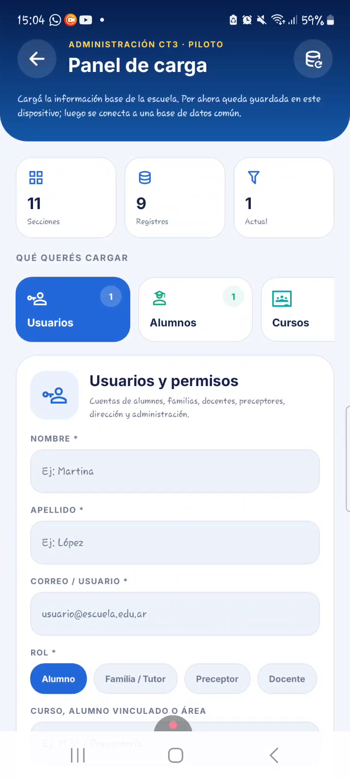 Panel de carga